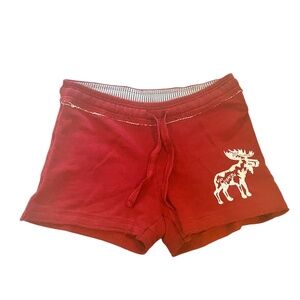 Camp David Red Cotton Shorts with Up North Moose Graphic | Size Small